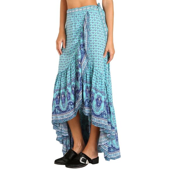 Spell & the Gypsy Collective Sunset Road Wrap Skirt Aqua XS b23 - Picture 11 of 14